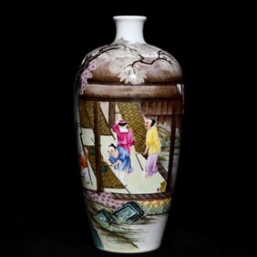 An Exquisite Famille-Rose Character and Story Pattern Vase,With Poem