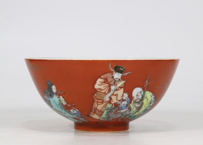 Wucai Iron-Red Character and Story Pattern Bowl