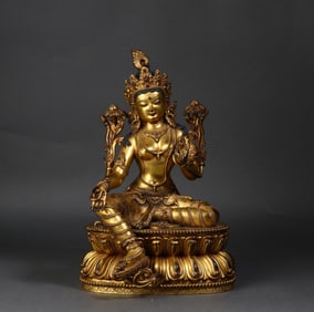 A Rare  Gilt Bronze Tara Tibetan Buddha Statue