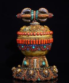 A Rare Natural Crystal Cloisonne Inlaid Gems Dzi Bead Treasure Jar