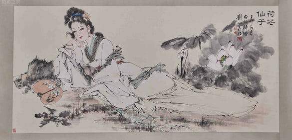 A Chinese Ink Figure Painting Vertical Scroll on Paper