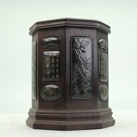 A Rare Jasper Inlaid Sandalwood with Poem Brush Pot