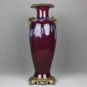 A Rare Flambe Glazed Copper Inlaid Vase
