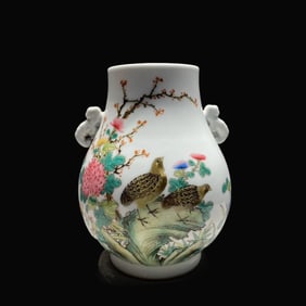 A Rare Famille-Rose Flower and Bird Pattern Vase