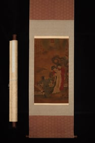 A Chinese Vertical Scroll Ink Painting of figure on Silk
