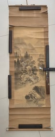 A Chinese Vertical Scroll Ink Painting of Landscape on Silk