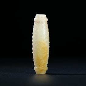 A Rare Archaic Jade Hollow Grain Pattern Lezi Bead