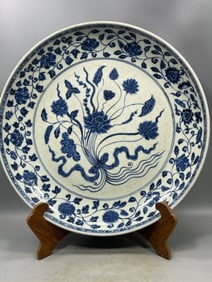 A Rare Blue and White Lotus Pattern Plate