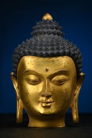 A Rare Gilt Bronze Sakyamuni Buddha Head