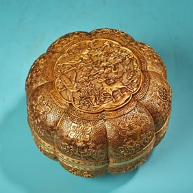A Rare Coppery High Relief Gilded Eight Treasures Jewelry Box