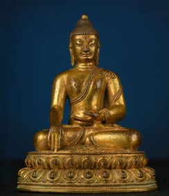 A Rare Gilt Bronze Sakyamuni Seated Statue