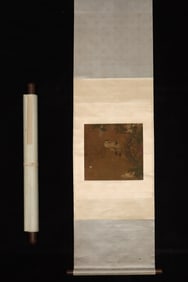 A Chinese Vertical Scroll Ink Painting of flower and bird on Silk