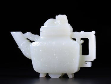 A Rare Hetian Jade Beast-Face Pattern Teapot
