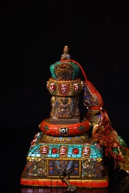A Rare Lima Copper Carved Inlaid Gems Old Pagoda