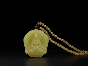 A Rare Hetian Jade Yellow Jade Statue of Avalokitesvara jade pendant件