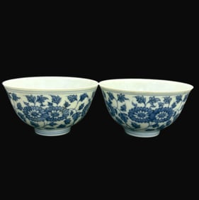 A pair of Rare Blue and White Flower Pattern Cup