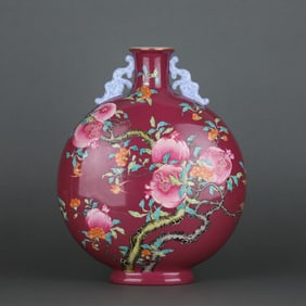 A Rare Purple Ground Famille-Rose Flower Fruit Pattern Vase