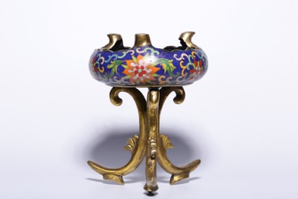 A Rare Cloisonne Treasure Flower Pattern High Foot Incense Burner