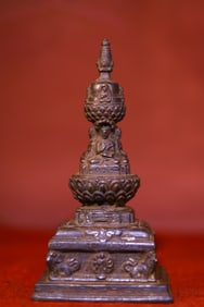A Rare Copper Base Carved Pagoda
