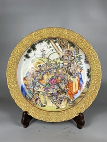 A Rare Enamel Carved and Outline in Gold Character and Story Pattern Plate