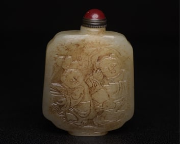 A Rare Hetian Jade Figures Pattern Snuff Bottle