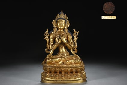 A Rare Gilt Bronze Manjusri Bodhisattva Statue