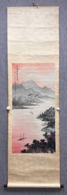 A Chinese Vertical Scroll Ink Painting of Landscape on Silk