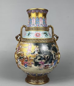 A Rare Enamel Carved and Outline in Gold Figure Pattern Zun