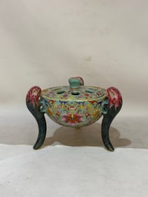 A Rare Enamel Gold-traced Flower Pattern Censer