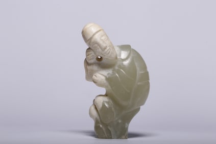 A Rare Archaic Jade Figurine Handle Ornament