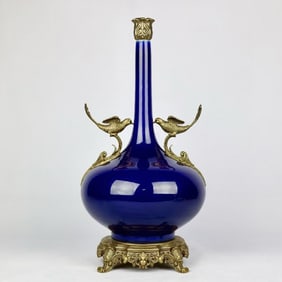 A Rare Ji Blue Glazed Copper Inlaid Vase