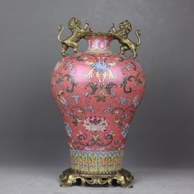 A Rare Famille-Rose Copper Inlaid Flower Pattern Vase
