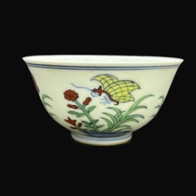A Rare Doucai Butterfly Flower Pattern Cup