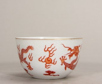 A Rare Iron-Red White-Ground Dragon Pattern Cup