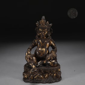A Rare Bronze Yellow Wealth God Seated Statue with Mud Gold