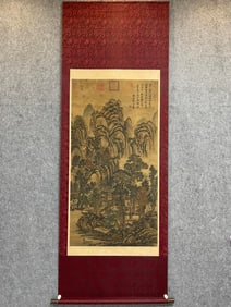 A Chinese Vertical Scroll Ink Painting of Landscape on Silk