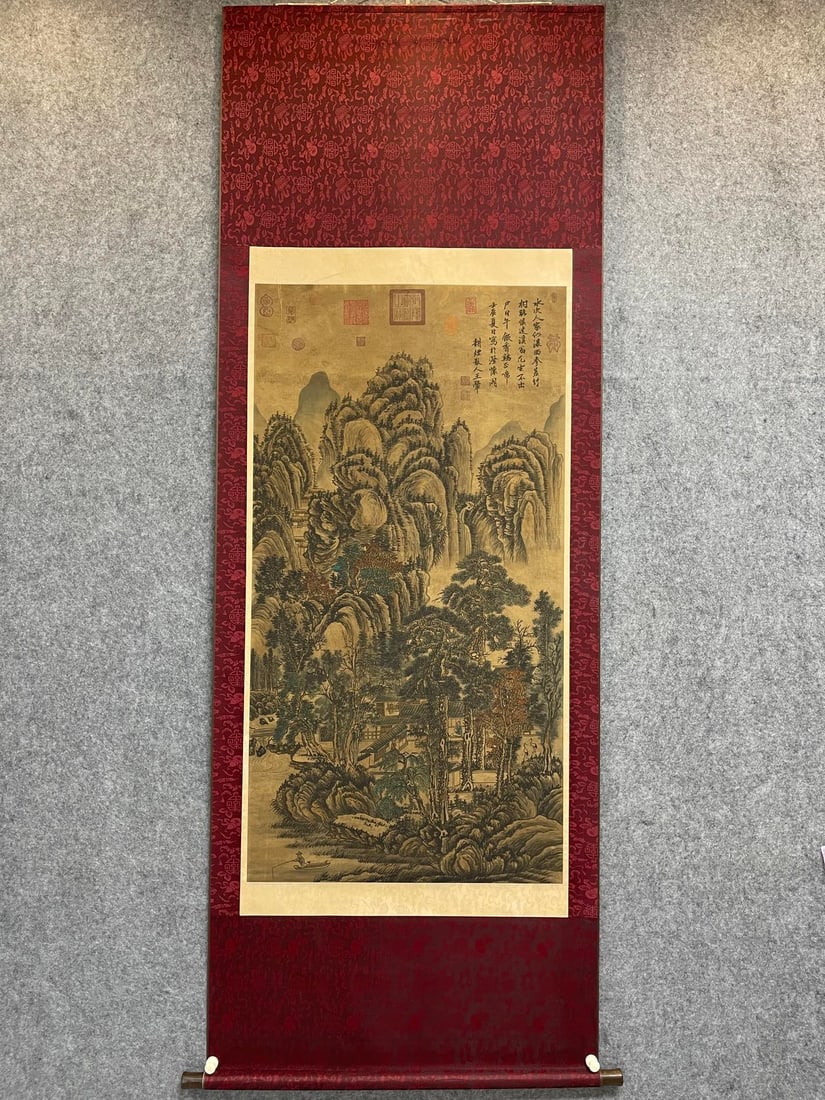 A Chinese Vertical Scroll Ink Painting of Landscape on Silk: A Chinese Vertical Scroll Ink Painting of Landscape on Silk,Qing Dynasty, China,Wang Hui,Size:33.5inx92.5in(Without frame)27.6inx51.2in 一幅中国水墨绢本