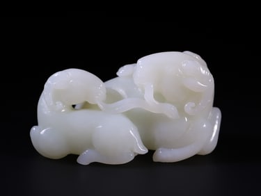 A Rare Hetian Jade Sheep-Shaped Ornament