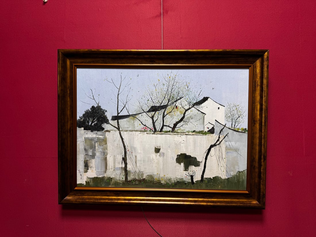 A Chinese Oil Painting of Water Town: A Chinese Oil Painting of Water Town,Modern Time of China,Wu Guanzhong,Without frame size: 32.3inx24.4in 中国水乡油画,中国近现代,×