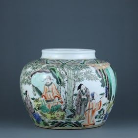 A Rare Wucai Figure Story Pattern Jar