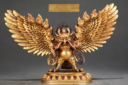 A Rare Gilded Purple Copper Body Garuda Statue