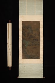 A Chinese Vertical Scroll Ink Painting of Landscape on Silk