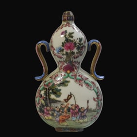 A Rare Enamel Flower  Character and Story Patterns Vase