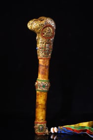 A Rare Ox Bone Carved Inlaid Gems Old Dharma Implement