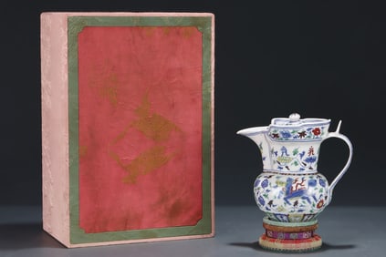 A Rare Doucai Kylin Pattern Ewer