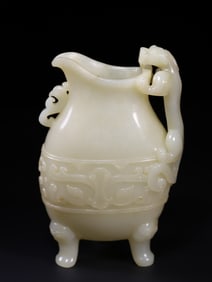 A Rare Hetian Jade Dragon and Phoenix Ewer