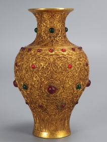 A Rare Gilt Bronze Gem Vase