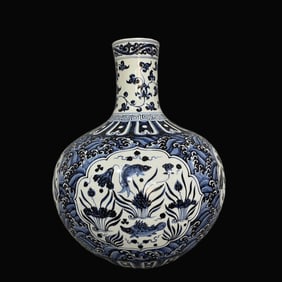 A Rare Blue and White Seawater Fish Algae Mandarin Duck Pattern Vase