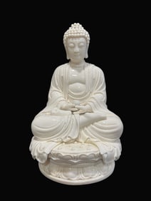 A Rare Blance-De-Chine Statue of Sakyamuni