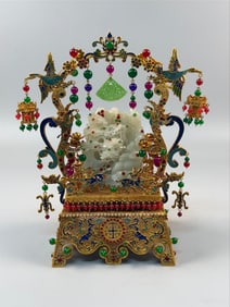 A Rare Cloisonne Inlaid Hetian Jade Landscape Ornament